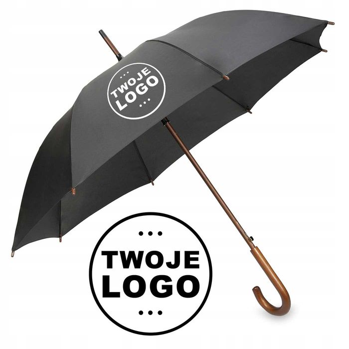 Reklamowy PARASOL z twoim nadrukiem LOGO - Drewniana rączka