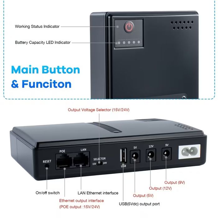 Джерело безперебійного живлення (ДБЖ/ИБП) Міні UPS + аккум. 12 000 mAh