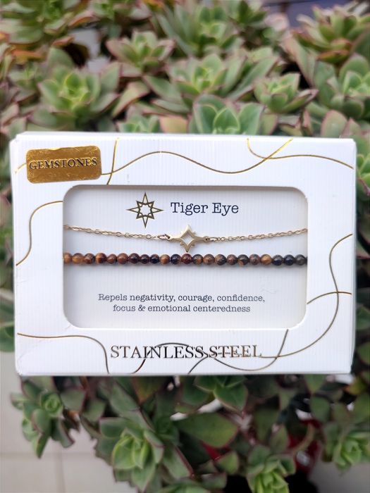 Par Pulseiras Aço e Olho de Tigre