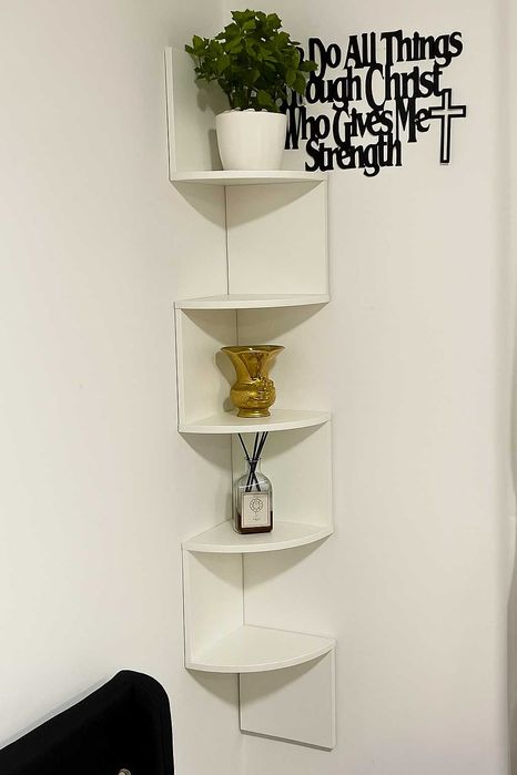 Loftowa narożna dekoracja ścienna biała kwietnik z 5 poziomami