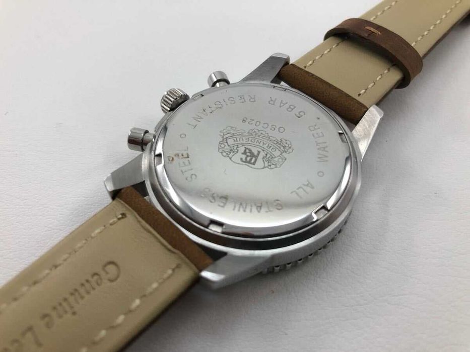 Zegarek męski GRANDEUR QUARTZ Chronograph Date. Nowy skórzany pasek