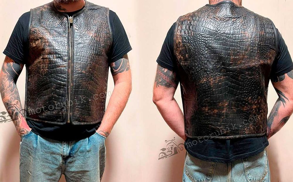 Байкерський шкіряний жилет, теляча шкіра.