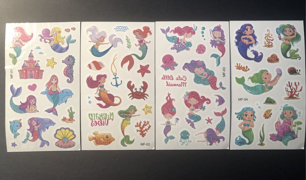 (A-57) Zestaw błyszczących tatuaży z syrenkami