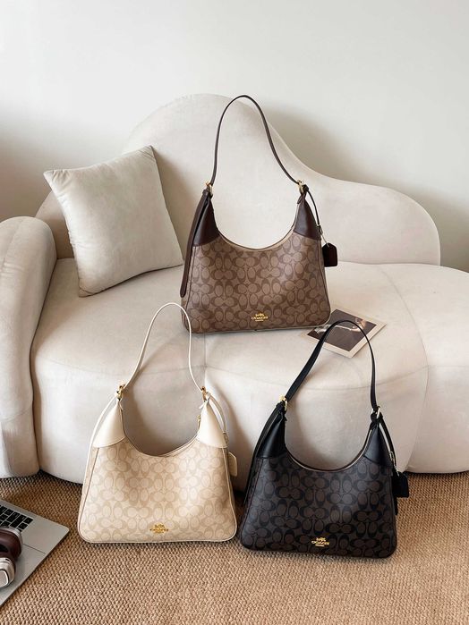 Жіноча сумка COACH Signature Canvas / Сумка Коач / жіноча коричнева сумка-хобо Коуч