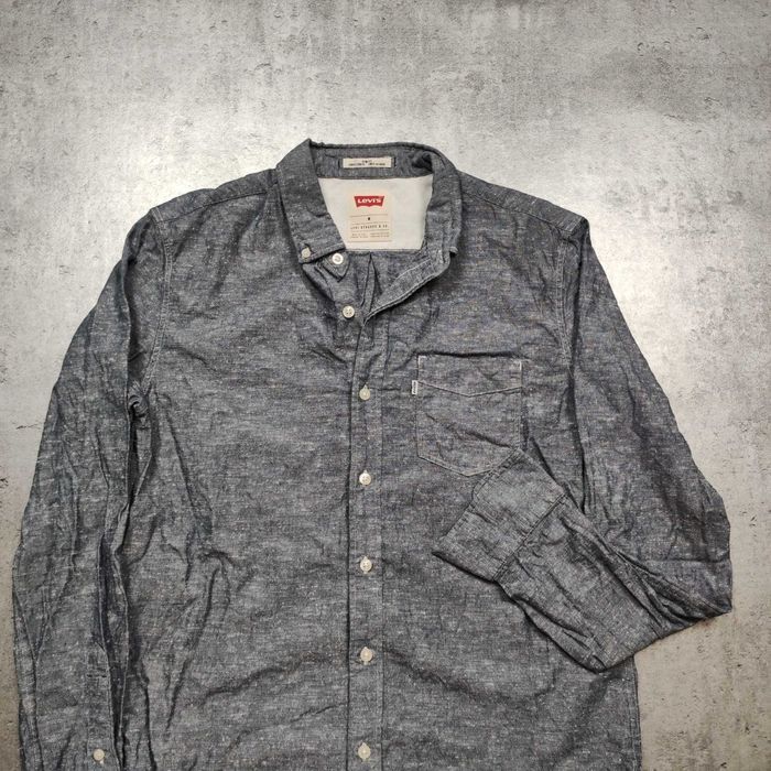 MĘSKA Koszula Elegancka PREMIUM Szara Kieszonka Levis Bawełna Klasyk