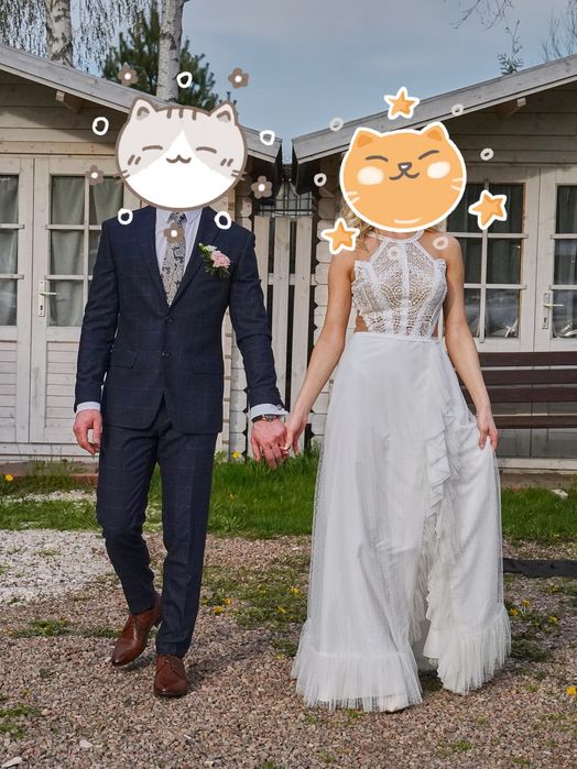 Wyjątkowa suknia ślubna Boho 2w1  rozm S plus dodatki