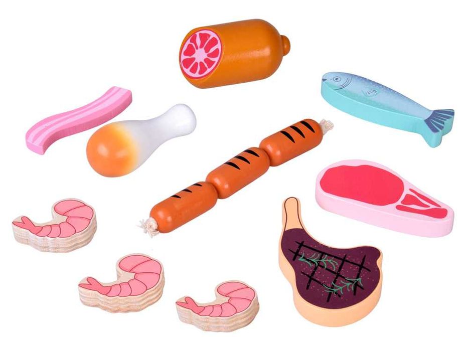 Drewniana SKRZYNKA Z WĘDLINAMI - zestaw zabawkowych mięs dla dzieci