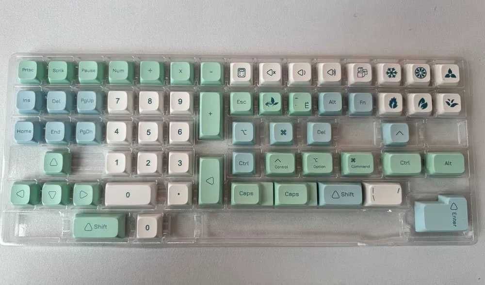 Кейкапи XDA Ice Crystal Mint PBT Dye-Sub, 135 клавіш