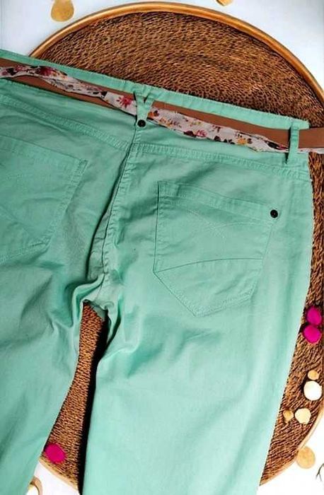 Spodnie Rybaczki Capri Turkusowe Miętowe Bawełna Boho Safari Lato L XL