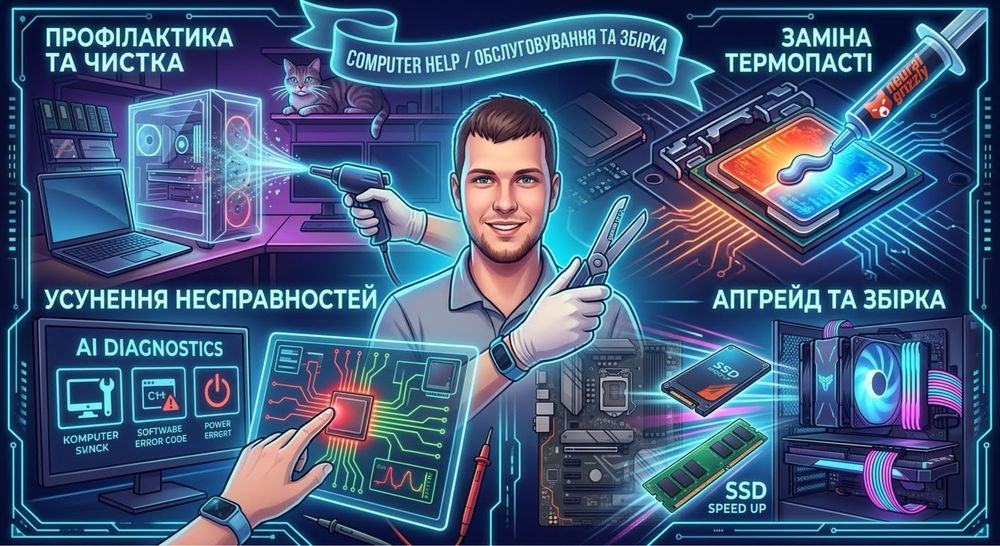 Обслуговування, чистка та збірка ПК / ноутбуків. Комп'ютерна допомога
