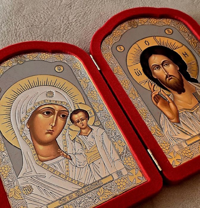 DYPTYK Piękna Ikona Grecka Matka Boska Kazańska JEZUS CHRYSTUS.Meteory
