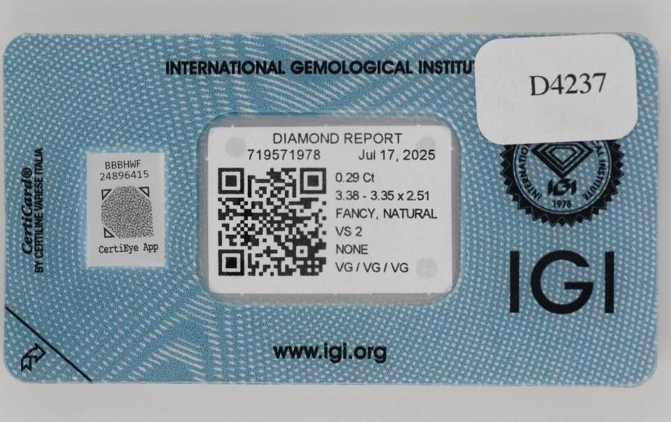 Naturalny diament 0.29 ct VS2 IGI – Fancy Champagne Yellow (IGI)