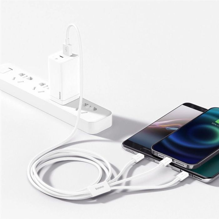 Baseus 3w1 kabel USB - Lightning / USB C / micro USB 3,5A 1,5m Biały
