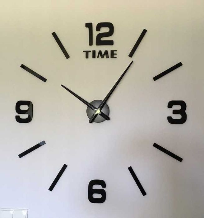 Zegar Ścienny Nowoczesny Duży Cichy Naklejany 3D Diy Czarny
