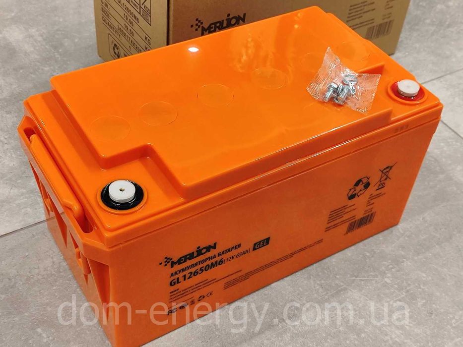 Акумулятор гелевий MERLION GL12650M6 12V В 65Ah Ач АКБ Батарея ИБП ДБЖ