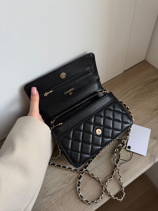 Сумка Chanel Classic Wallet on Chain Black золота та срібна фурнітура