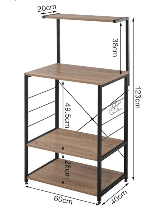 Estante de metal e madeira