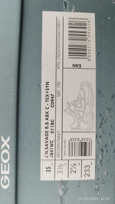 Sapato J N savage Geox - Impermeável, Tamanho 35