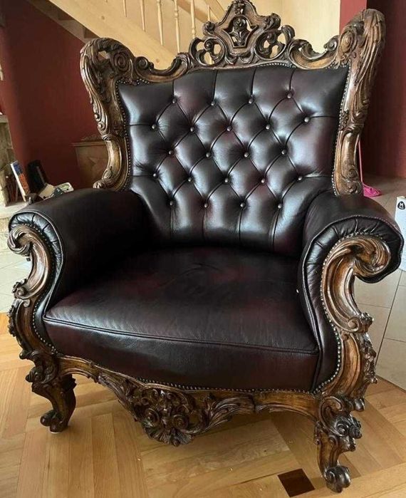 komplet skórzany włoski,typ pałacowy, ręczna robota cena 25 tys. zł