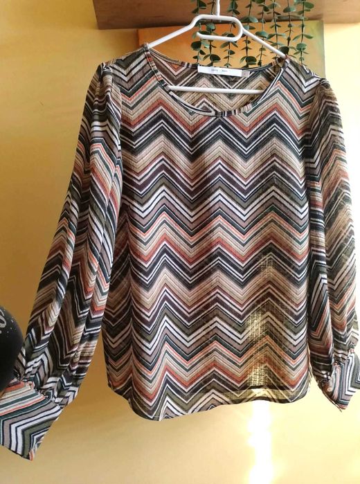 bluzka beż brąz zielona ruda wzór COSTA&MANI 42/44 XL/XXL