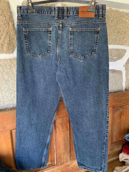 Calças de ganga wide leg lavagem escura Pull&Bear