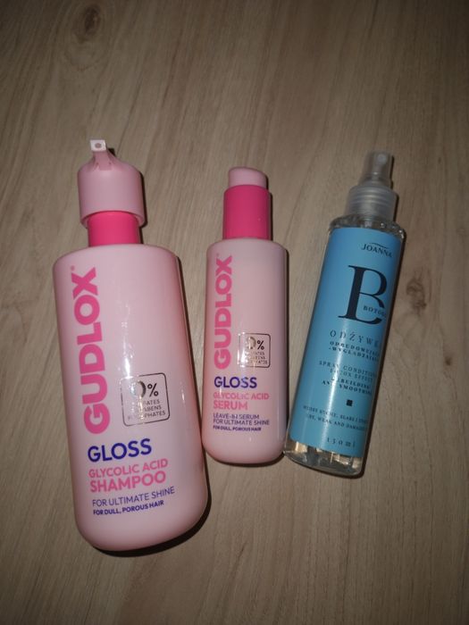 Zestaw do włosów Gudlox Gloss glycolic acid szampon + serum + gratis