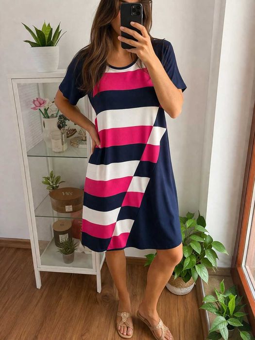Zwiewna sukienka z wiskozy plus size geometryczny wzór