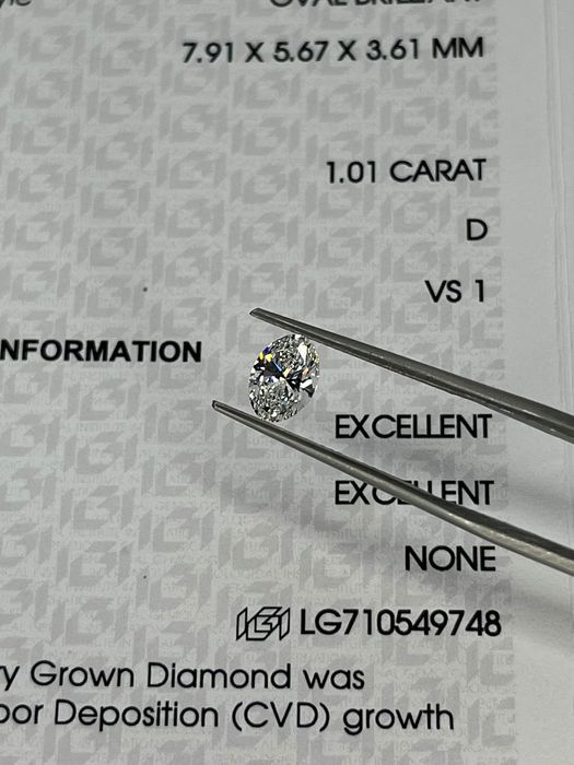 Бриллиант 1.01 карат D/VS1 (lab grown CVD)
