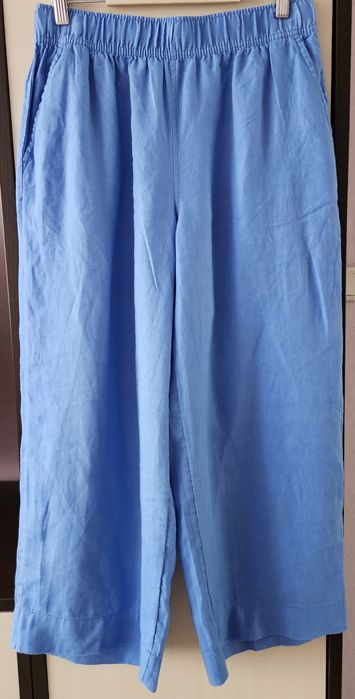 Lniane niebieskie kuloty damskie rozmiar S spodnie damskie 100% len