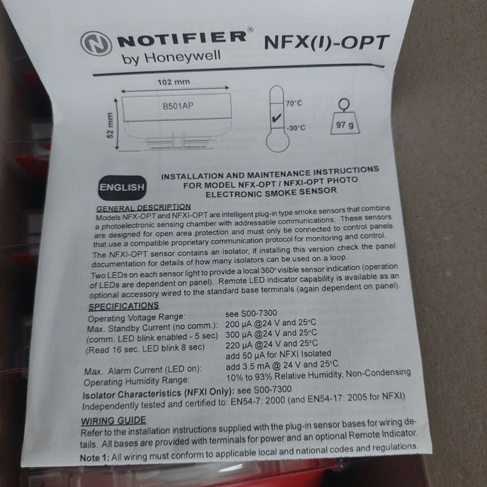 Notifier by Honeywell NFXI-OPT Detetor ótico analógico (cx-10) - NOVO
