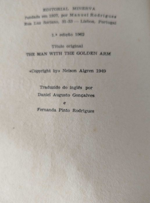 Livro Antigo 1° Edição "O Homem do Braço de Ouro - Nelson Algren"