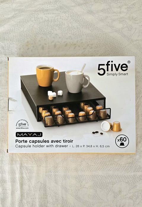 Caixa MAYAJ preta com gaveta para 60 cápsulas