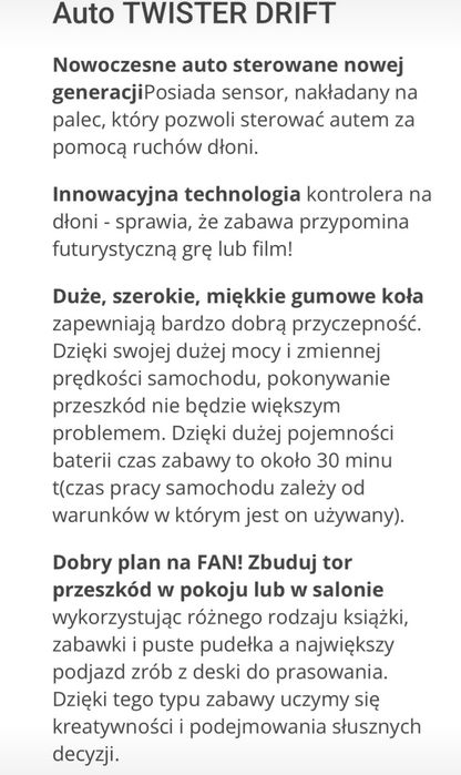 Samochód zdalnie sterowany pilotem lub gestami