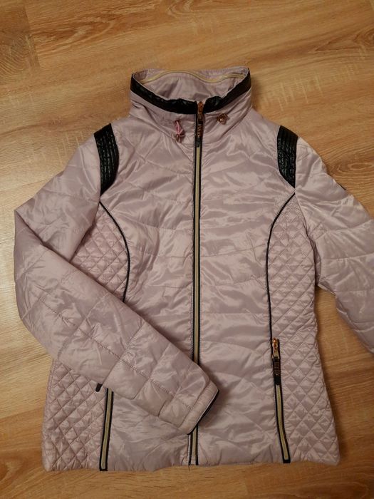 Damska kurtka liliowa z elementami skórzanymi - stan idealny!