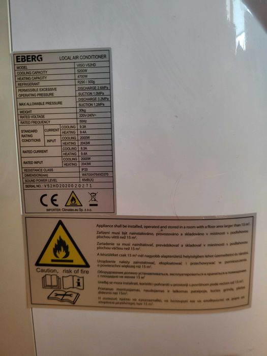 Klimatyzator przenośny 5kw UŻYWANY - EBERG VIGO V52HD