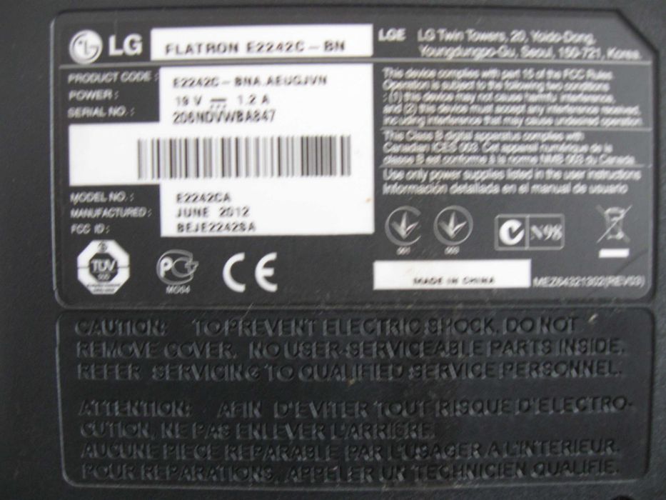Monitor Lg  22"+zasilacz. Rodzaj podświetlania LED. Sprzedam, sprawny.