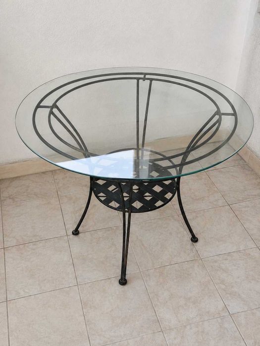 Mesa Redonda de Jardim em Ferro e Vidro com diâmetro de 100 cm