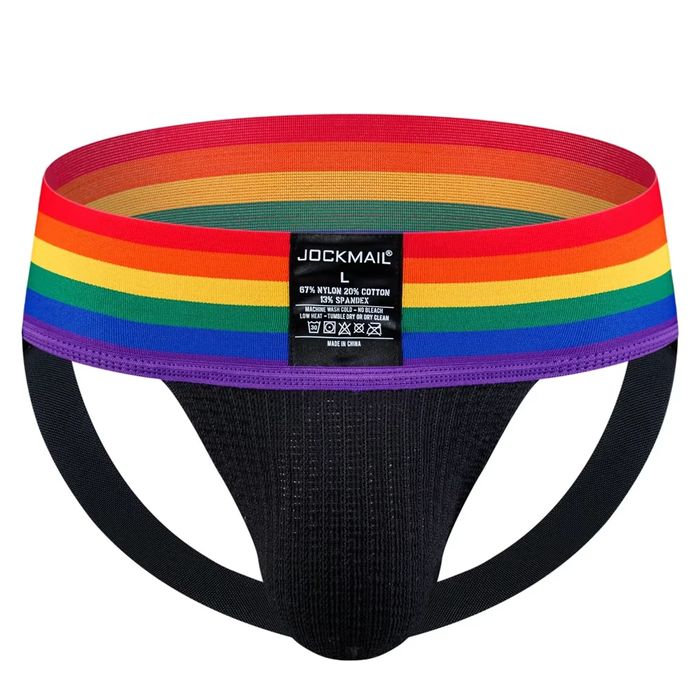 Męska bielizna typu jockstrap, paski, tęcza - XL