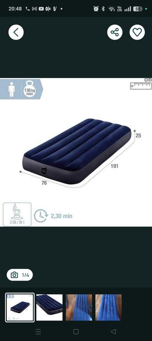 Intex Materac dmuchany, Granatowy/Czarny, 191 x 76 x 25 cm