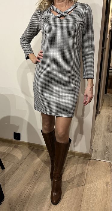sukienka ołówkowa, pepitka , włoska, rozmiar  34/XS