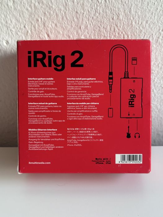 IK Multimedia iRig 2 Interface de Guitarra para Smartphone, Tablet e PC | Muito Bom Estado