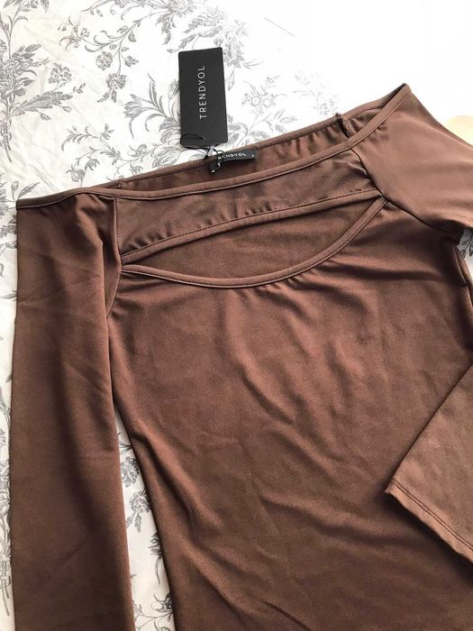 Brązowe body z długim rękawem, L - Trendyol