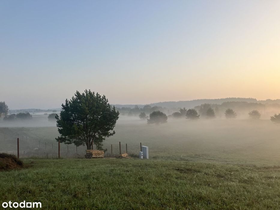 Działka z mediami, pozwolenie, dom murowany w budowie, Mazury / Borowe