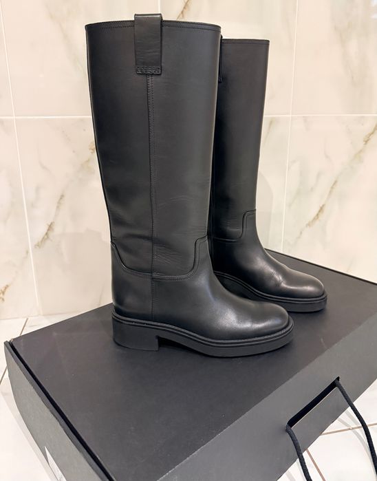 Жіночі шкіряні чоботи Massimo Dutti, розмір 38 чорні Массімо дутті