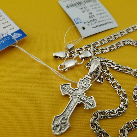 Срібна цепочка Бісмарк чоловіча з хрестиком срібний ланцюжок чоловічий