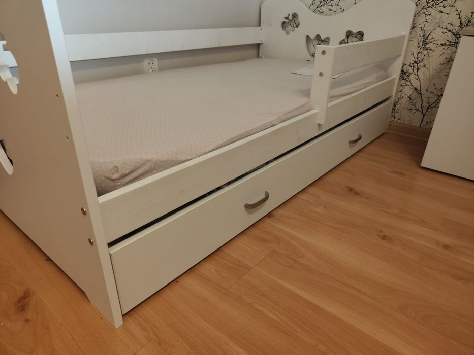 Łóżko Miki B2 Białe + szuflada drewniane + materac MIO 80x160