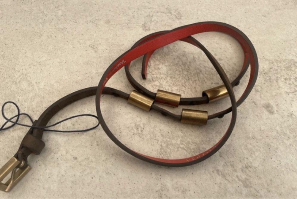 Pasek cienki skorzany z mosiadzem elegancki