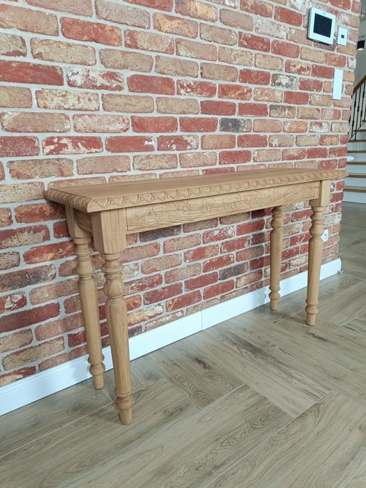 Konsola dębowa ręcznie rzeźbiona 120/40/77 cm lity dąb