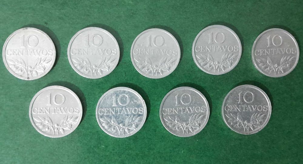 Moedas de 10 centavos 1971 a 1979 (alumínio) da República Portuguesa