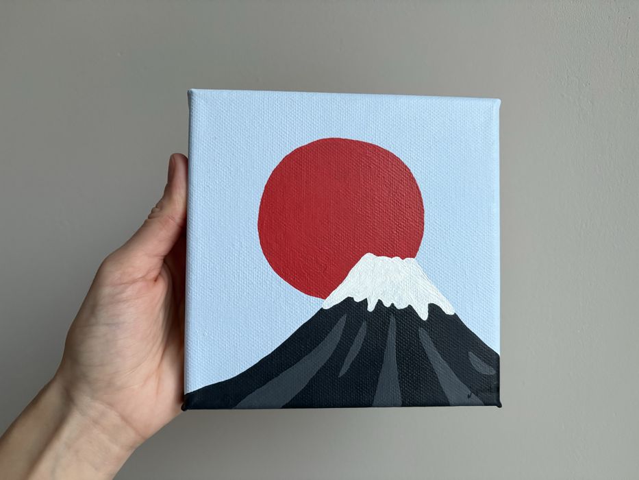 Obraz ręcznie malowany minimalistyczny Fuji Japonia na prezent